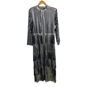 Dakota West Leather black metallic silver‎ fringe duster size Small
